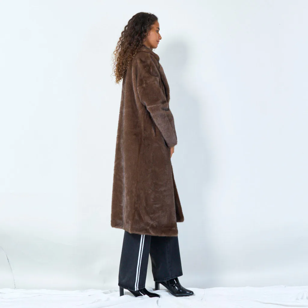 Long faux fur coat with wide lapels wholesale