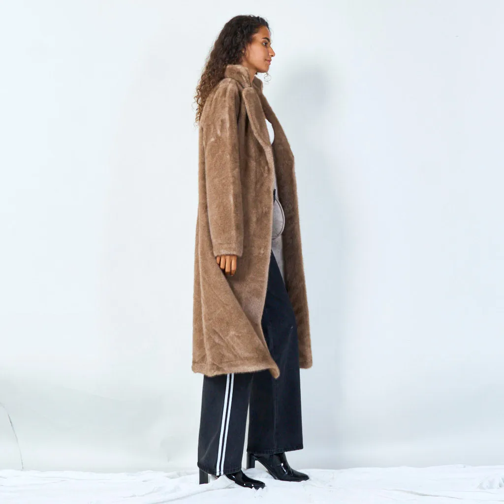 Long faux fur coat with wide lapels wholesale