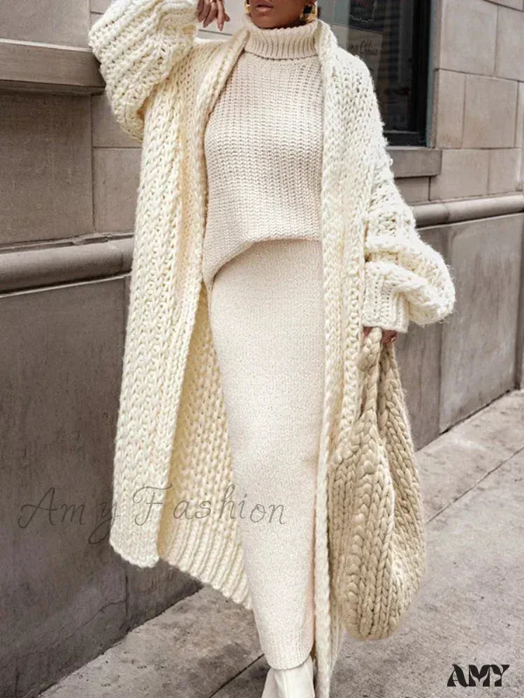 Loose Knitted Cardigan Women 2024 Autumn Winter Elegant Long Outerwear Stylish Chic Cozy Comfortable Sweater