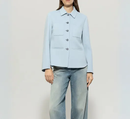 LUISA CERANO -  Double Faced Wool Jacket with Pocket Details in Sky Blue