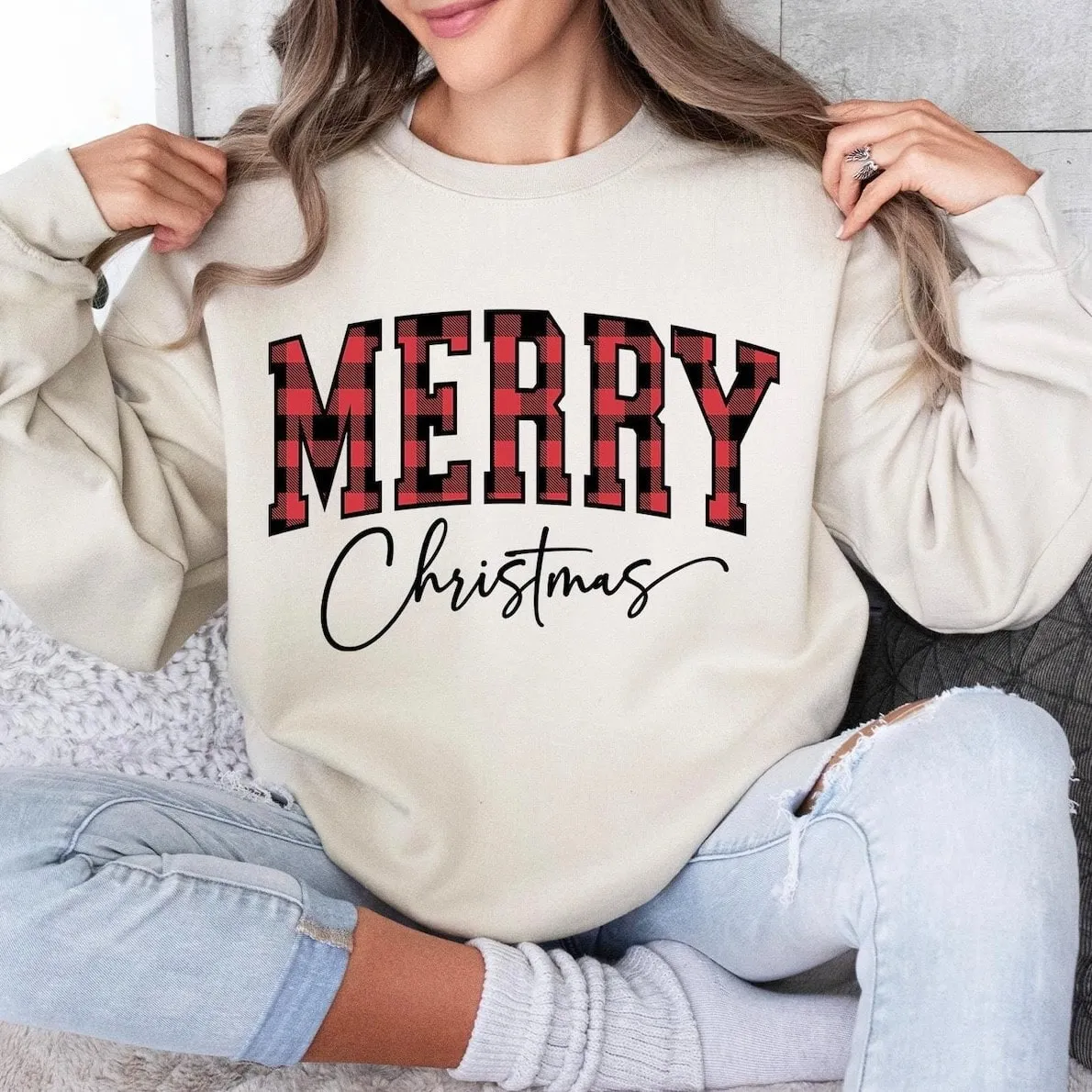 Merry Christmas Plaid Sweatshirt - Festive Hoodie For Holiday Season