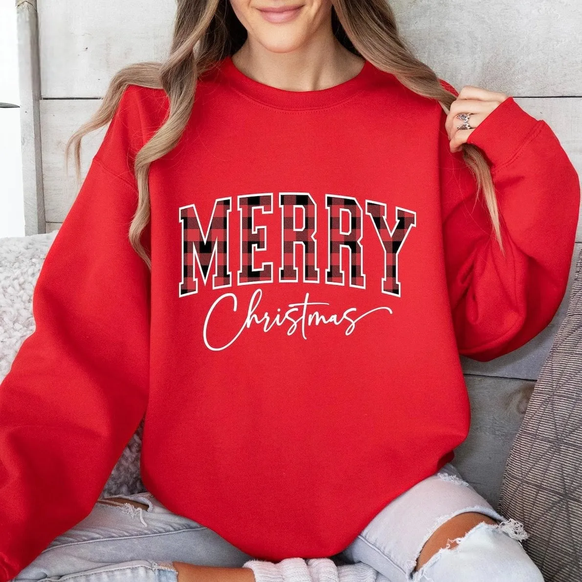 Merry Christmas Plaid Sweatshirt - Festive Hoodie For Holiday Season