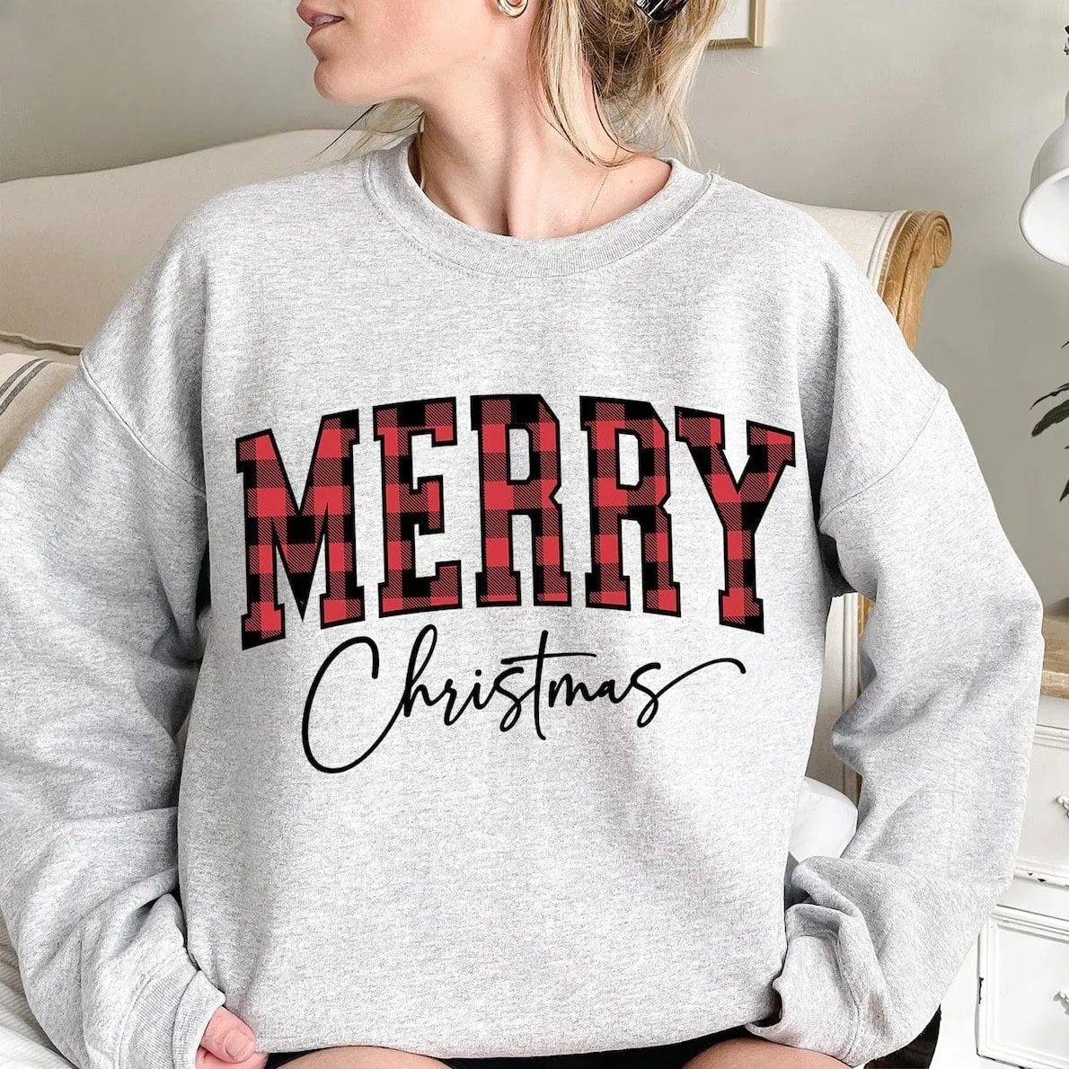 Merry Christmas Plaid Sweatshirt - Festive Hoodie For Holiday Season