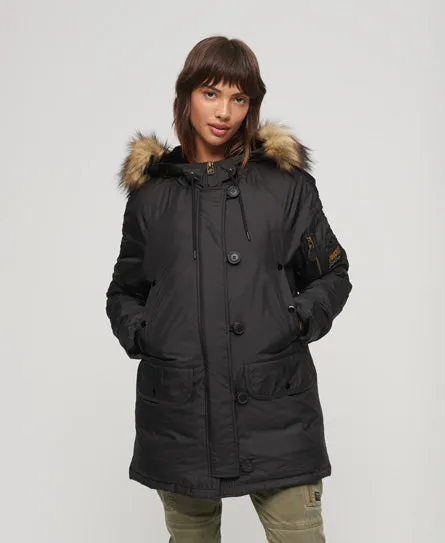 Military Hooded MA1 Parka Coat - Black