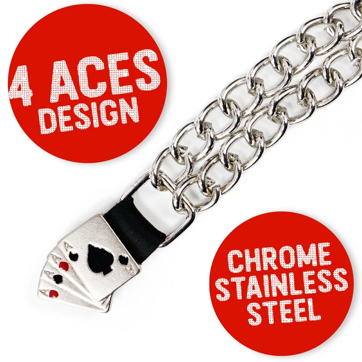 Milwaukee Leather 4 Aces Medallion Vest Extender - Double Chrome Chains Genuine Leather 6.5" Extension 4-PCS MLA6007SET