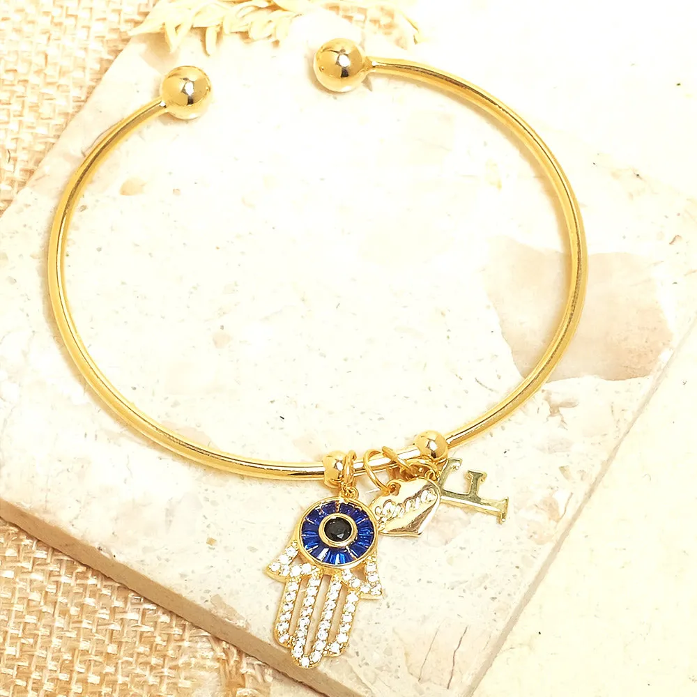 Personalized Initial Hamsa Bracelet   Gift Box