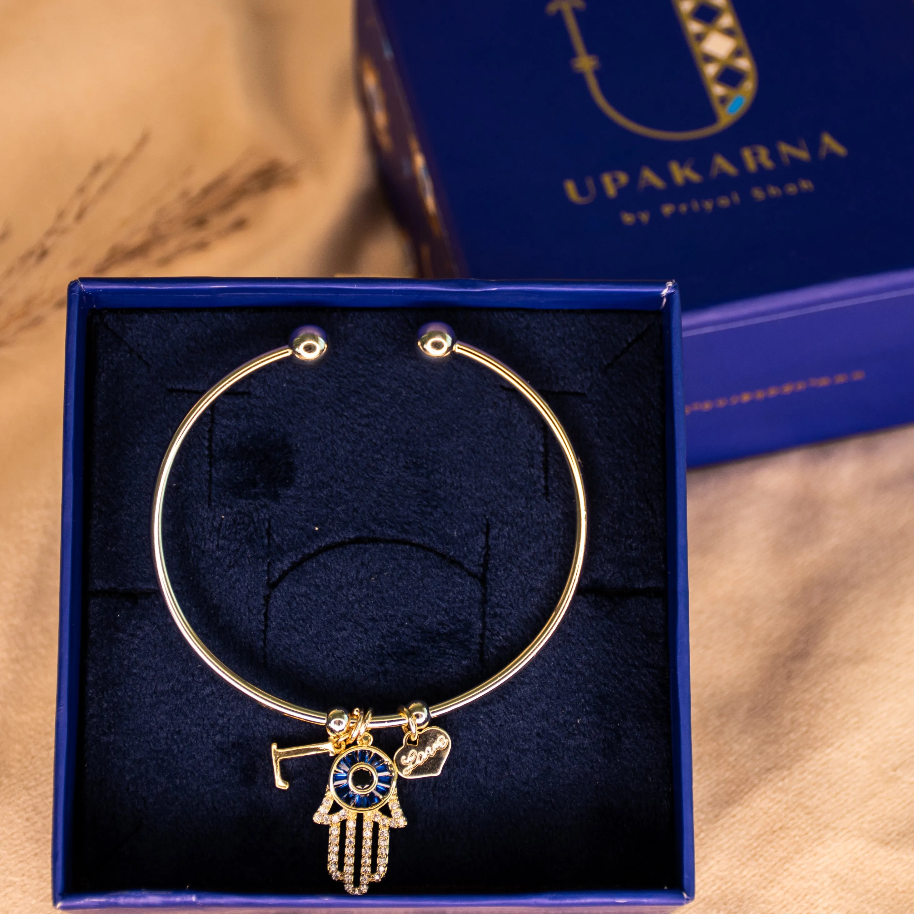 Personalized Initial Hamsa Bracelet   Gift Box