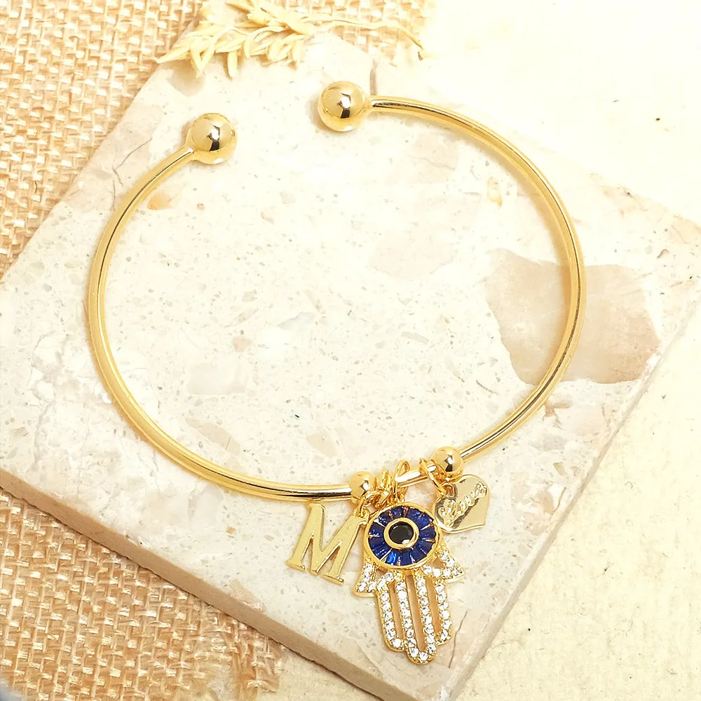 Personalized Initial Hamsa Bracelet   Gift Box