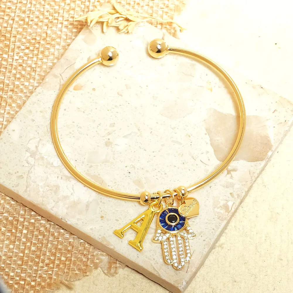 Personalized Initial Hamsa Bracelet   Gift Box