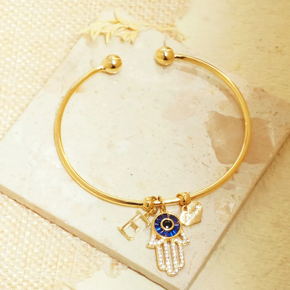 Personalized Initial Hamsa Bracelet   Gift Box