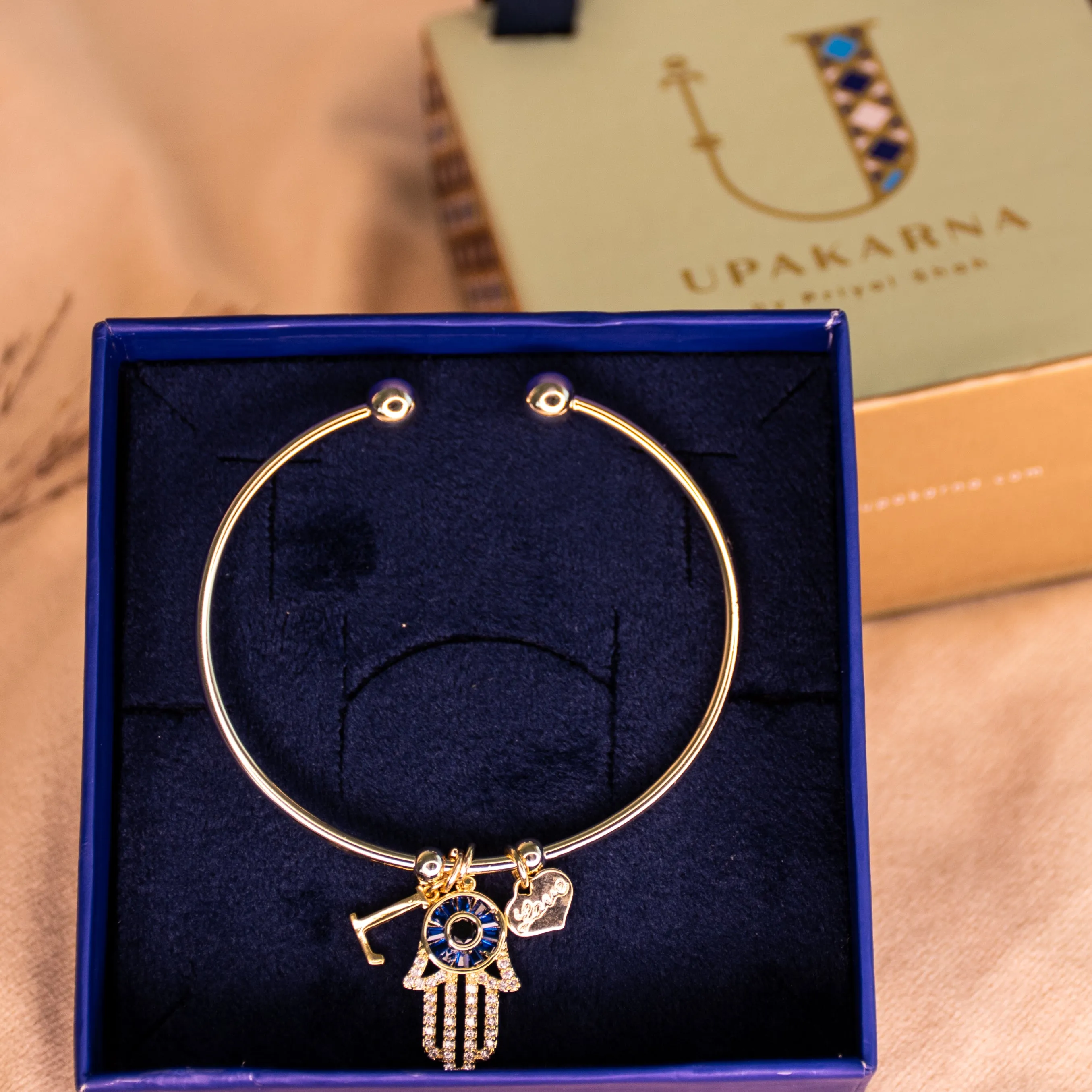 Personalized Initial Hamsa Bracelet   Gift Box