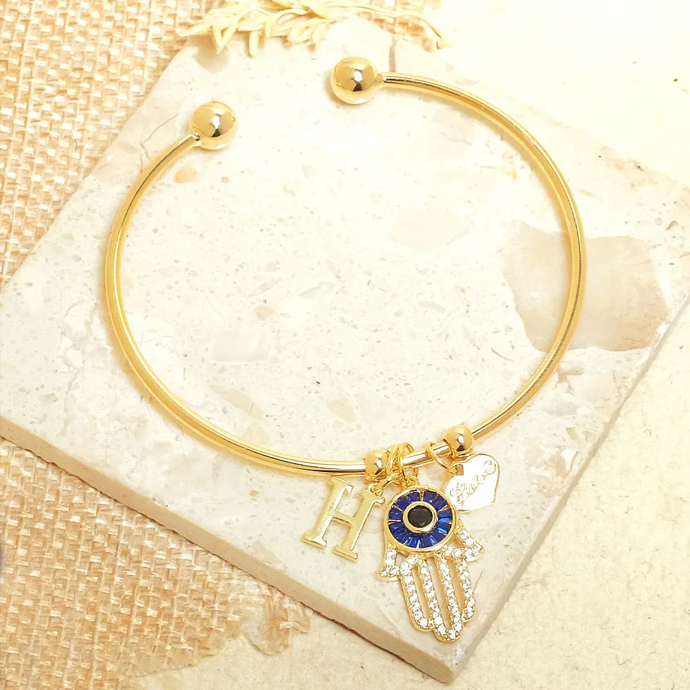 Personalized Initial Hamsa Bracelet   Gift Box