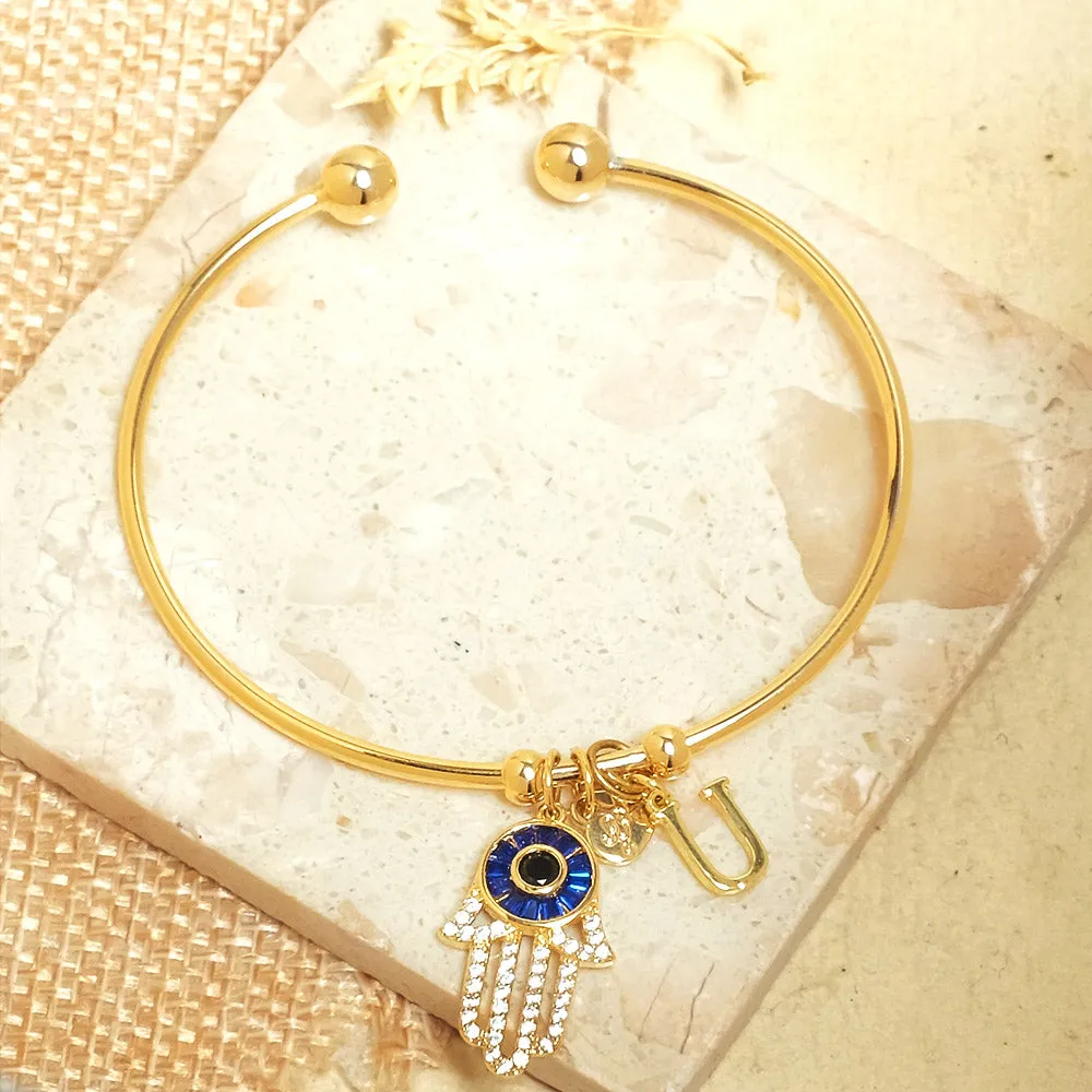 Personalized Initial Hamsa Bracelet   Gift Box