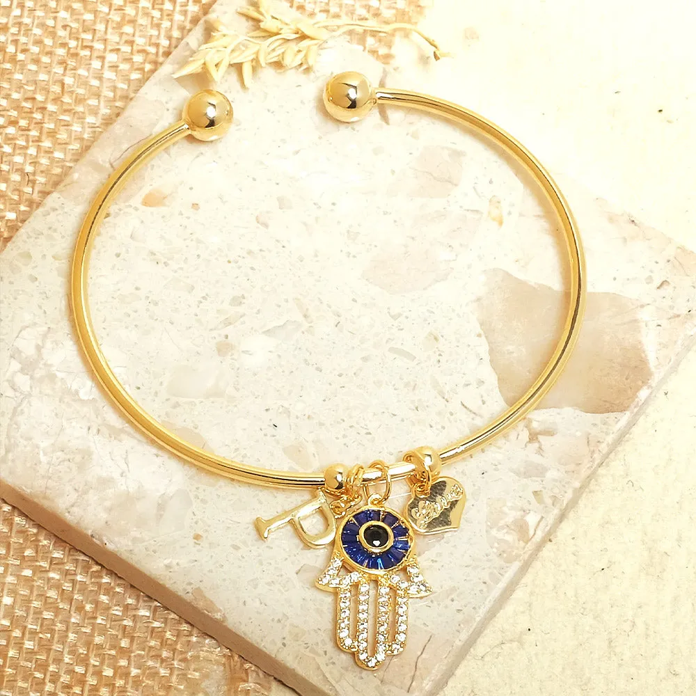 Personalized Initial Hamsa Bracelet   Gift Box