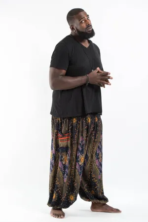 Plus Size Unisex Peacock Eye Harem Pants in Black