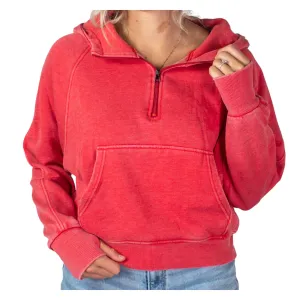 PO-7204 Half Zip Wash Hoodie Red