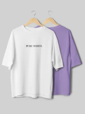 Pure White & Plain Iris Lavender Oversize T-Shirt