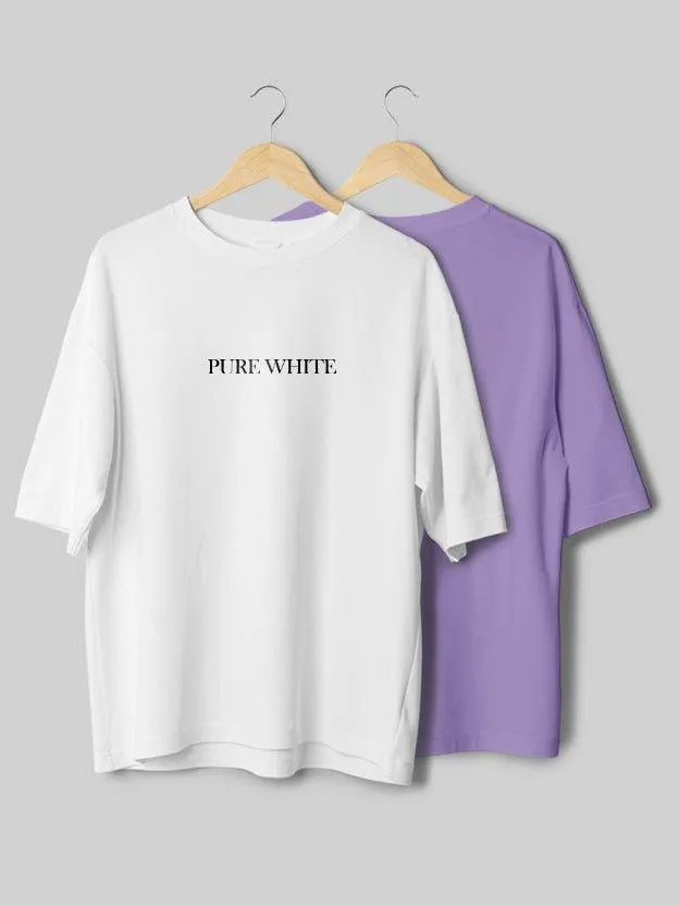 Pure White & Plain Iris Lavender Oversize T-Shirt