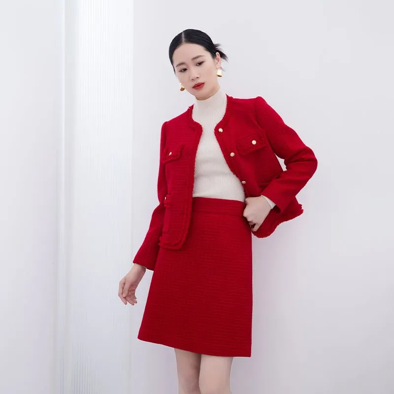 Red Tweed Ruffles Coats