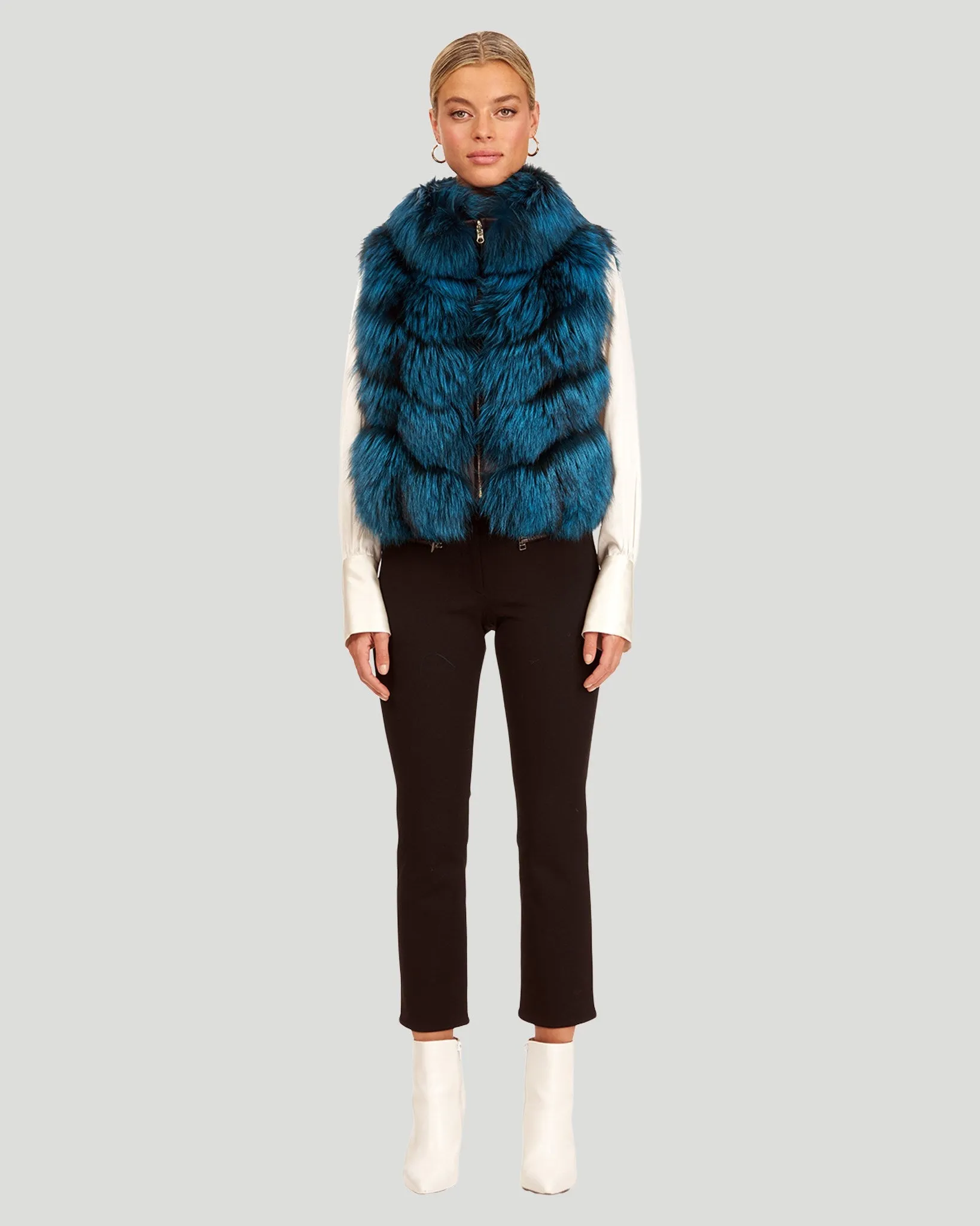 Reversible Silver Fox Fur and Down Vest