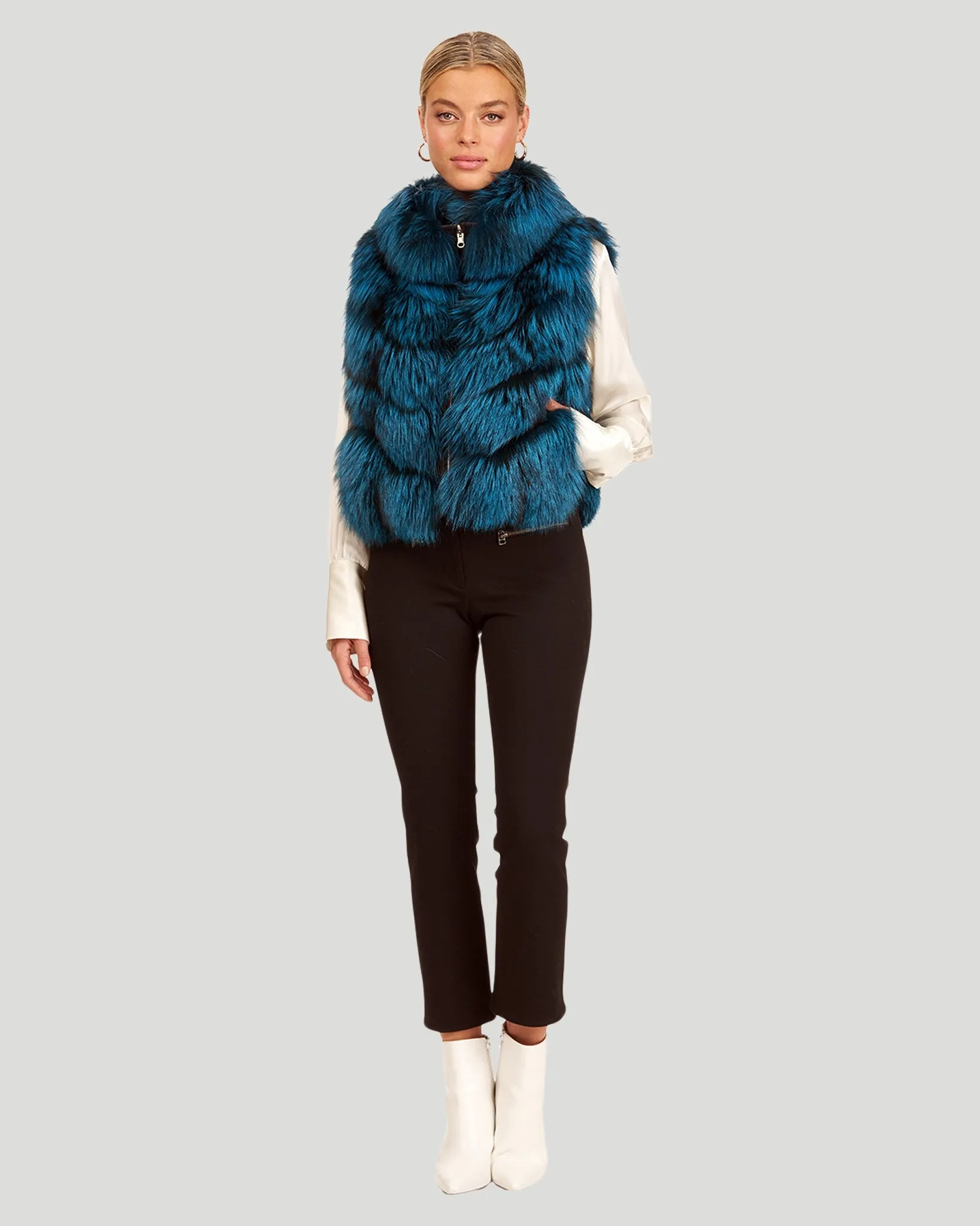 Reversible Silver Fox Fur and Down Vest