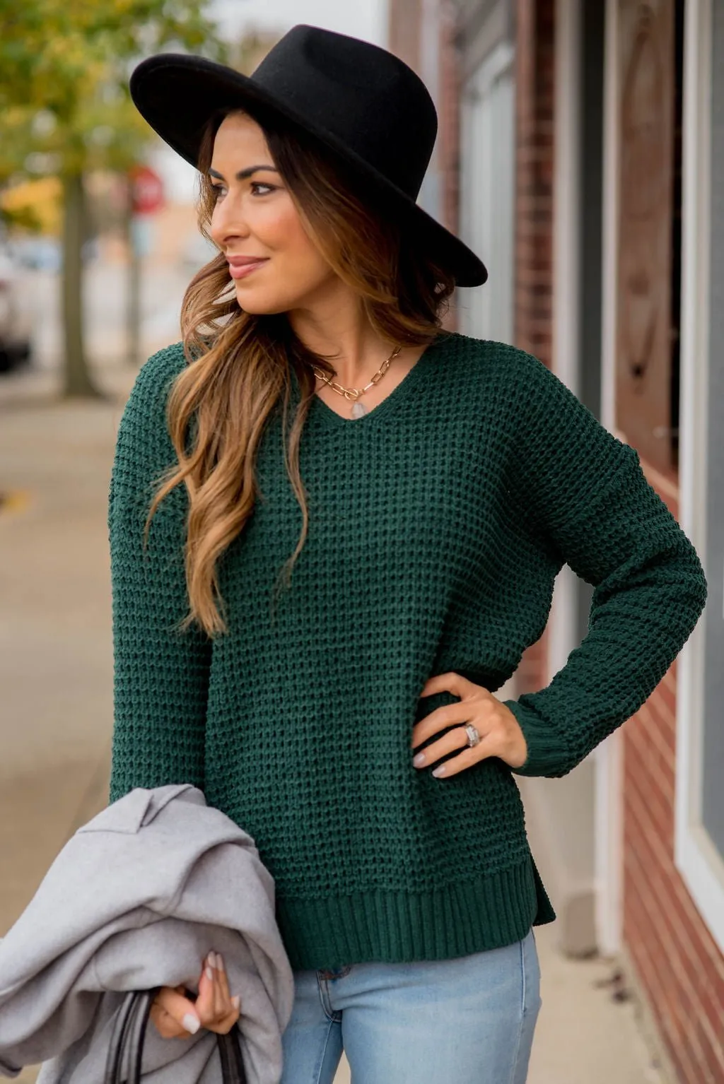 Ribbed Knit Side Slit Sweater