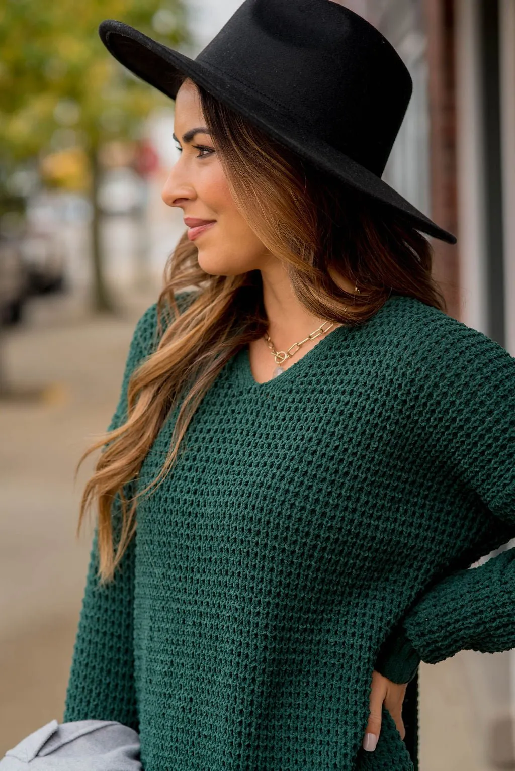 Ribbed Knit Side Slit Sweater