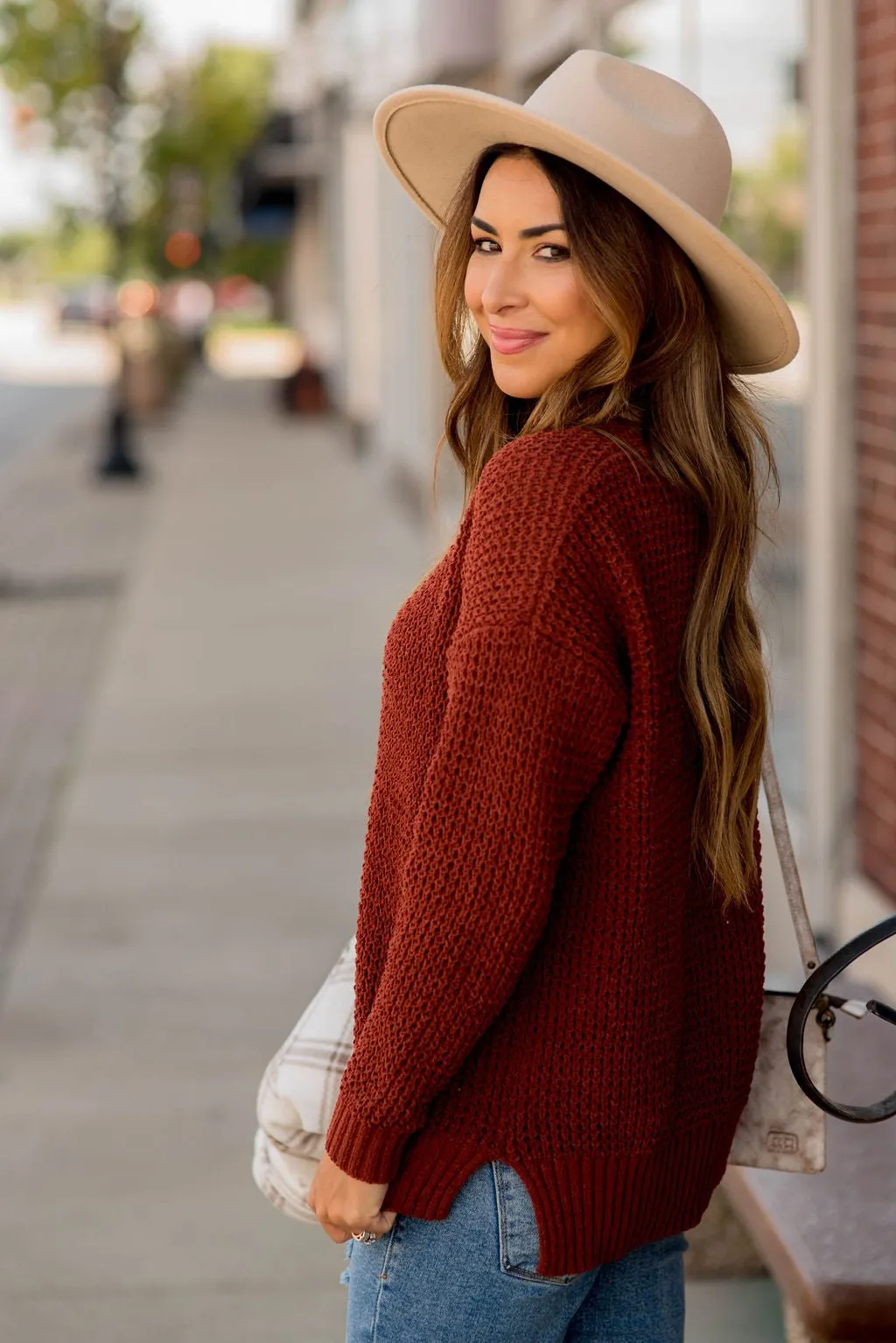 Ribbed Knit Side Slit Sweater