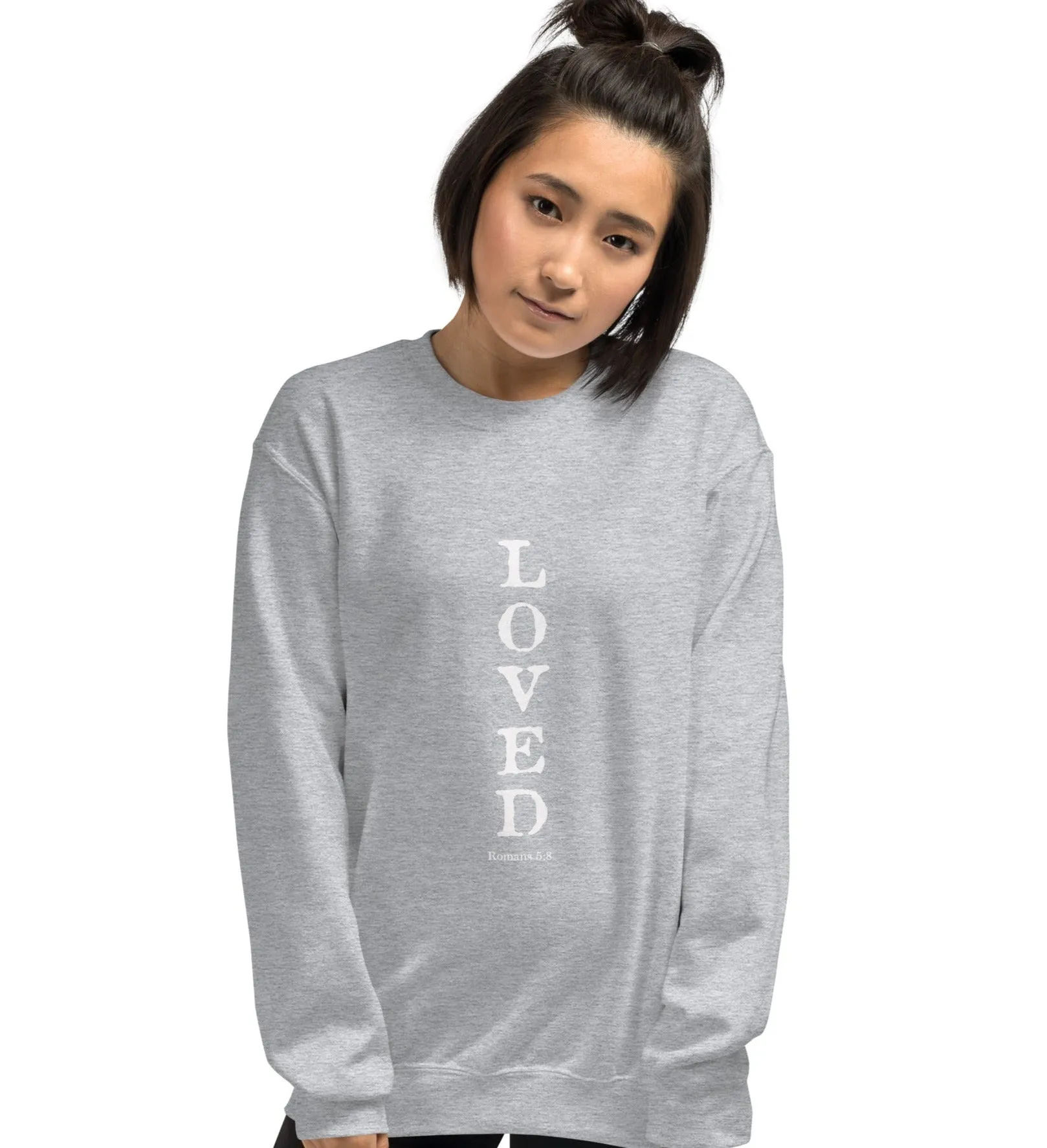 Romans 5:8 Loved Fleece Sweatshirt Unisex Womens Bible Verse Christian