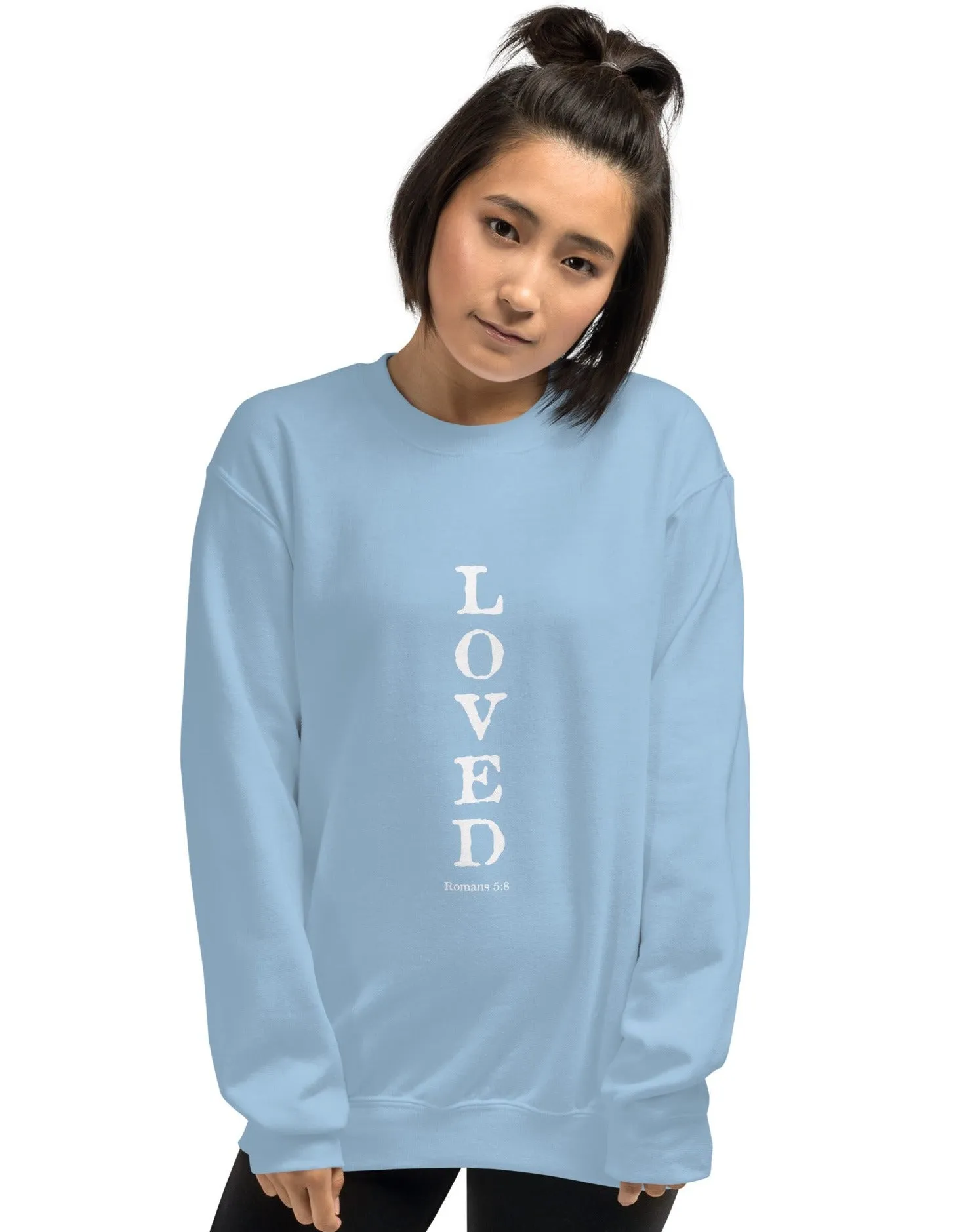 Romans 5:8 Loved Fleece Sweatshirt Unisex Womens Bible Verse Christian