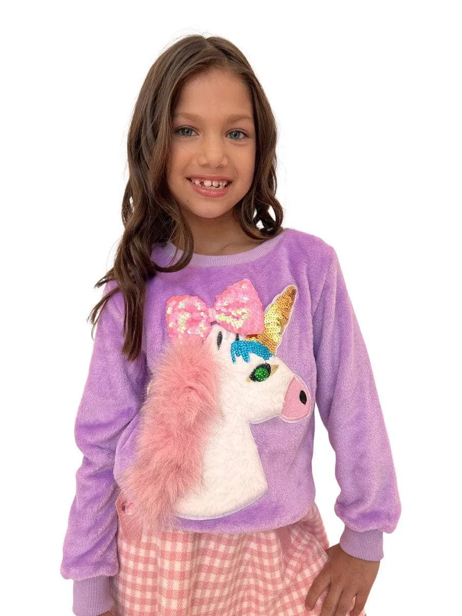 Sequin Bow Velour Unicorn Sweatshirt