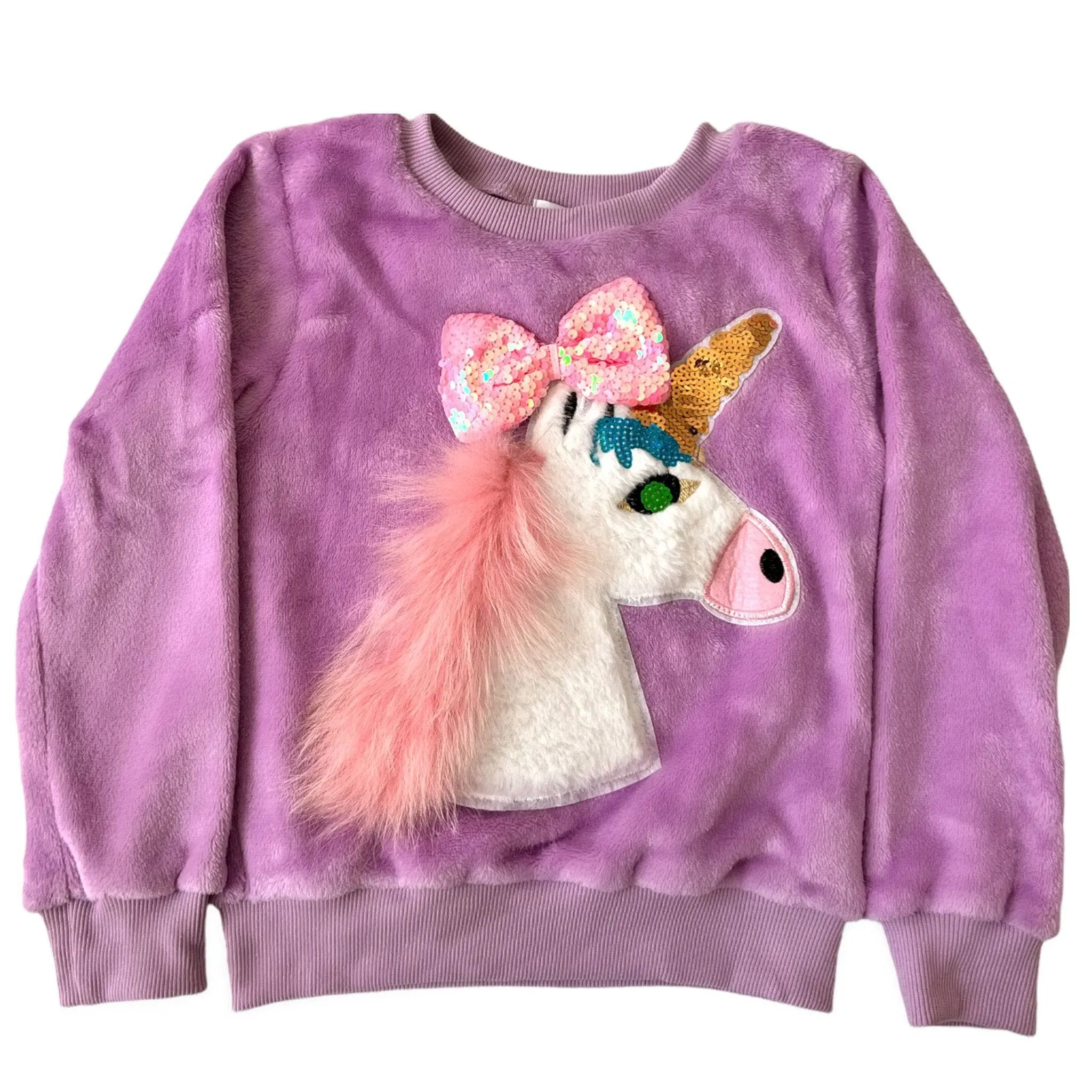 Sequin Bow Velour Unicorn Sweatshirt