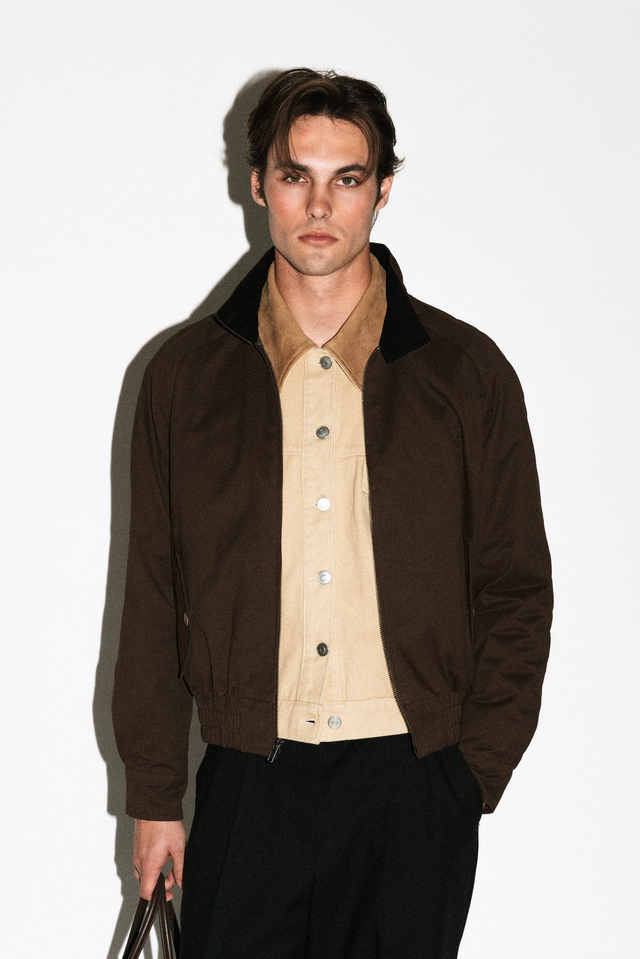 Terrace Suede Collar Harrington Jacket  |  Chocolate Brown