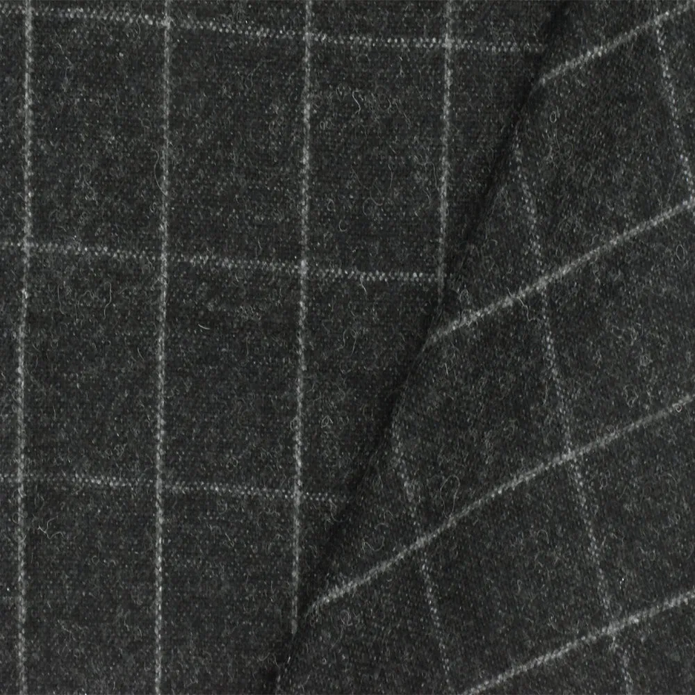 Vintage Black-Gray Check Wool-Cotton Woven Jacketing Fabric