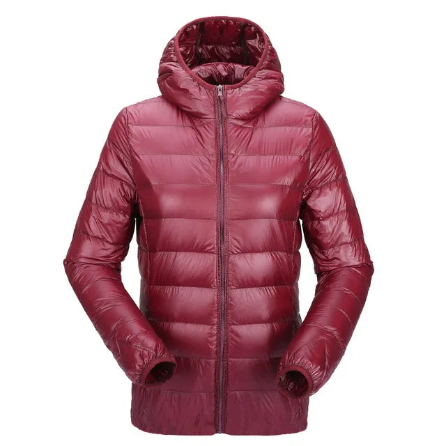 women ultra light down jacket hooded winter duck down jackets women slim long sleeve parka zipper coats 2017 AKITSUMA