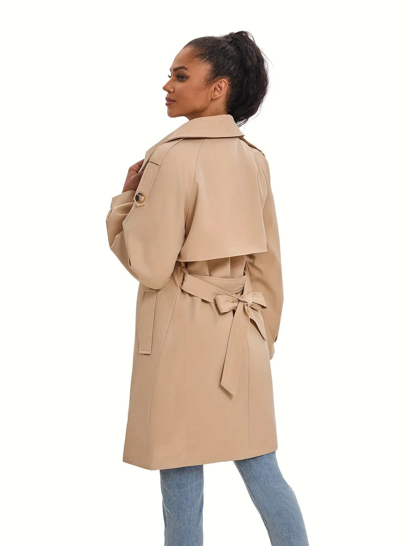 Women's Classic Double-Breasted Trenchcoat with Puff Sleeves | Ideal for Autumn/Winter