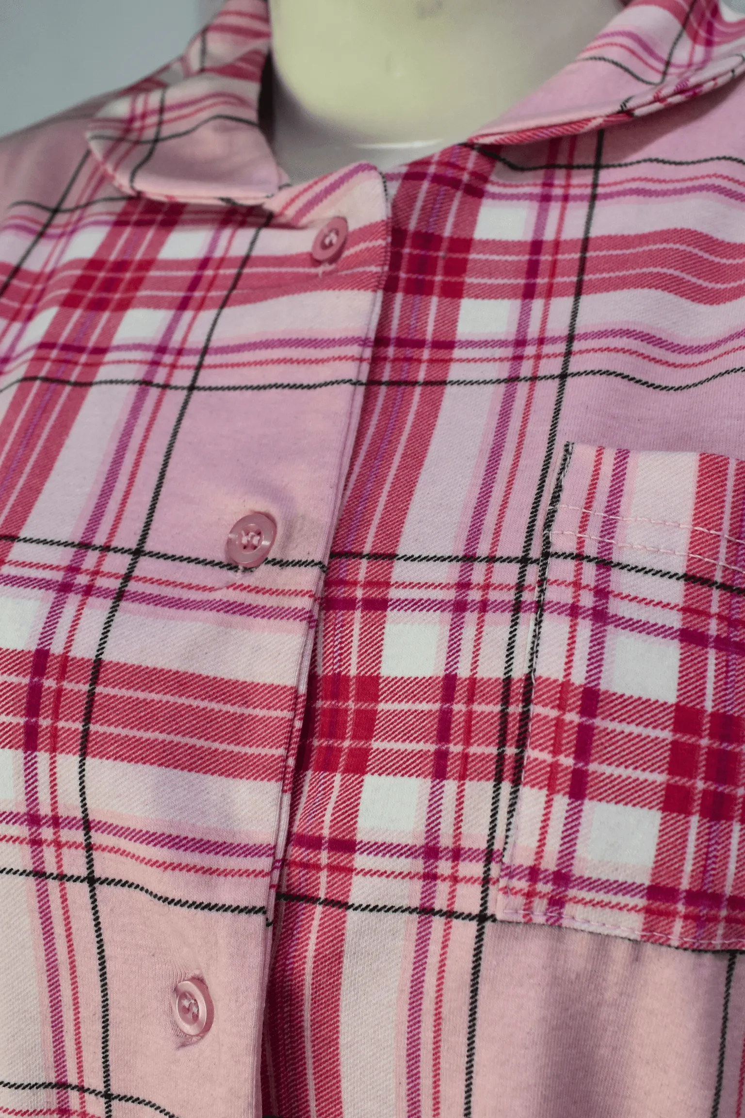 Women's Pink Check Sleeve Button (Stretchable)