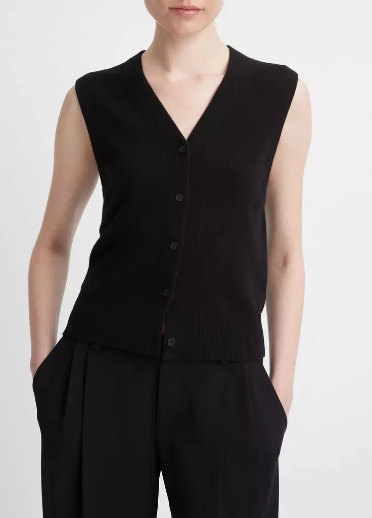 Wool & Cashmere Shrunken Sweater Vest - Black